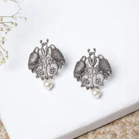 Teejh Aacharya Bird Silver Oxidised Earrings