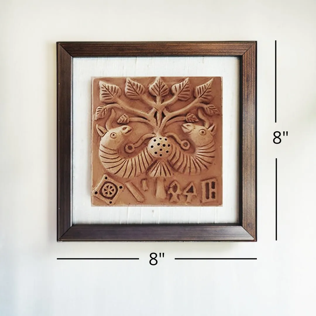 Terracotta Harappan Peepul Tree Seal Replica With Frame |Handmade In India | Wall Decor | Gift