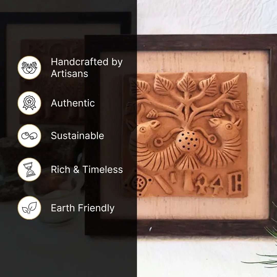 Terracotta Harappan Peepul Tree Seal Replica With Frame |Handmade In India | Wall Decor | Gift