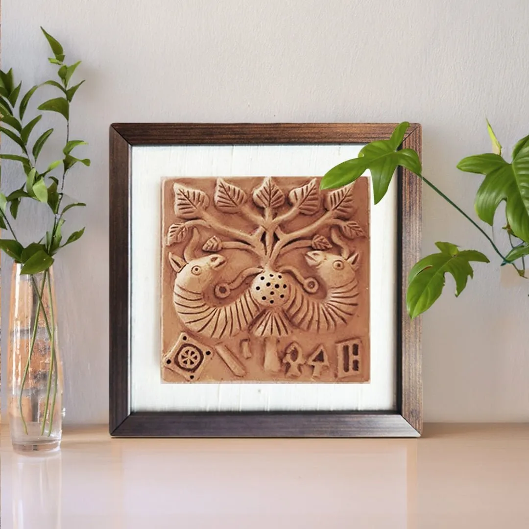 Terracotta Harappan Peepul Tree Seal Replica With Frame |Handmade In India | Wall Decor | Gift