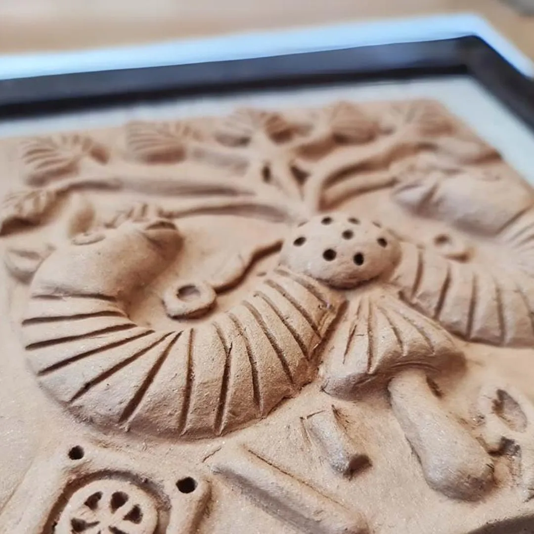 Terracotta Harappan Peepul Tree Seal Replica With Frame |Handmade In India | Wall Decor | Gift