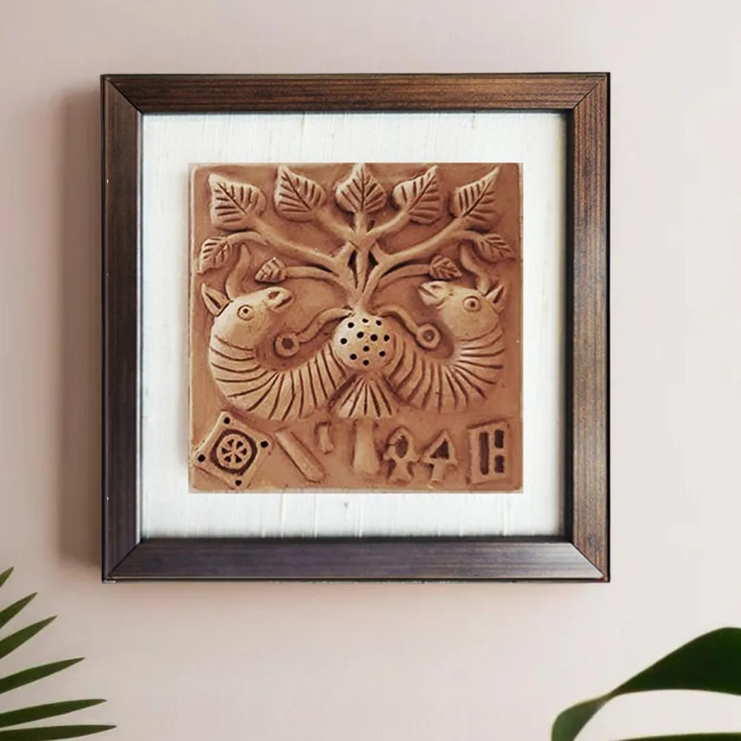 Terracotta Harappan Peepul Tree Seal Replica With Frame |Handmade In India | Wall Decor | Gift