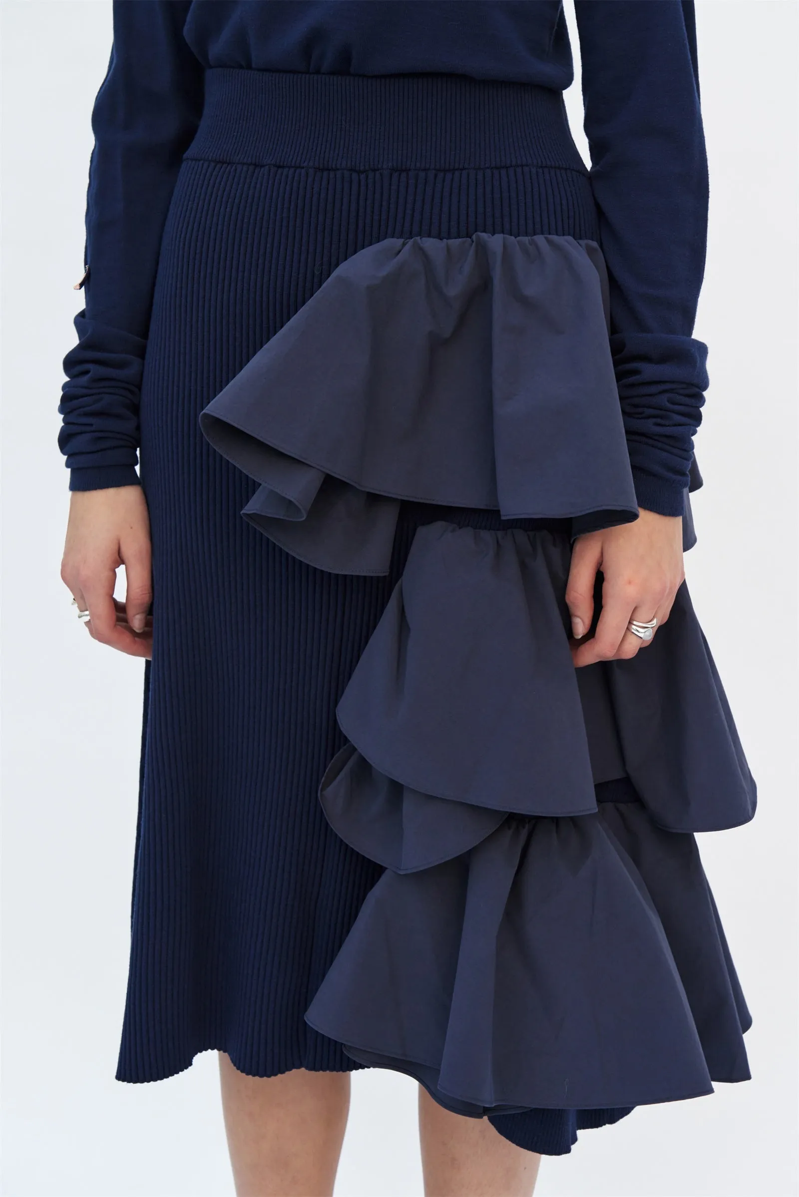 TETRA KNIT WOVEN MIDI VOLUME SKIRT