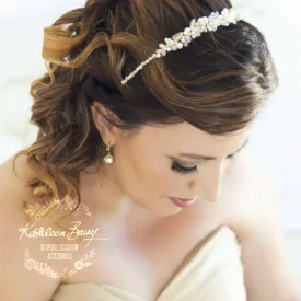 Veronique leaf detail crystal & pearl head band or tiara available in Silver, gold or rose gold finish